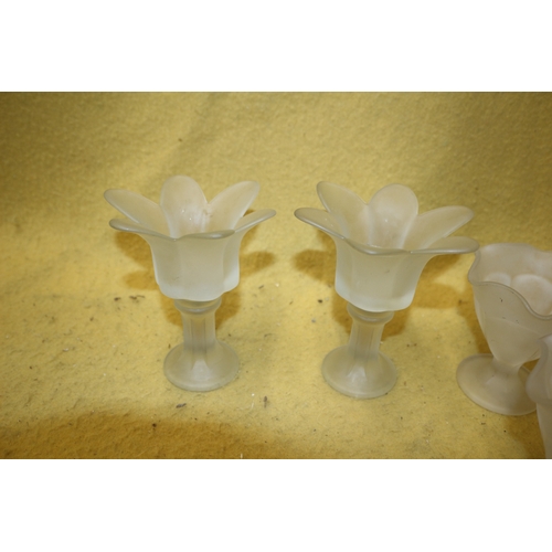 48 - 2 Frosted Flower Design Tea Light Holders plus Set of 4 Frosted Glass Flower Design Bowls