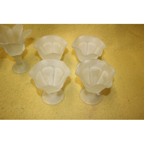 48 - 2 Frosted Flower Design Tea Light Holders plus Set of 4 Frosted Glass Flower Design Bowls