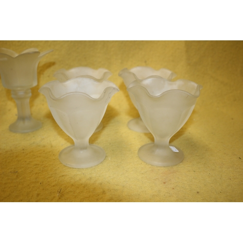 48 - 2 Frosted Flower Design Tea Light Holders plus Set of 4 Frosted Glass Flower Design Bowls