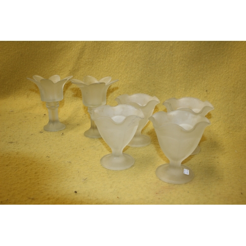 48 - 2 Frosted Flower Design Tea Light Holders plus Set of 4 Frosted Glass Flower Design Bowls