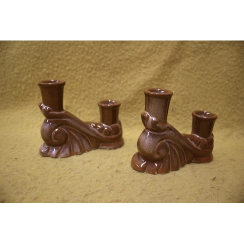 58 - Frankoma Candle Sticks, Jug and Dish