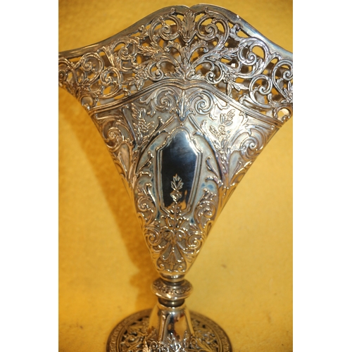 72 - Silver Plate Vase with Decorative Pattern, 24cm Tall