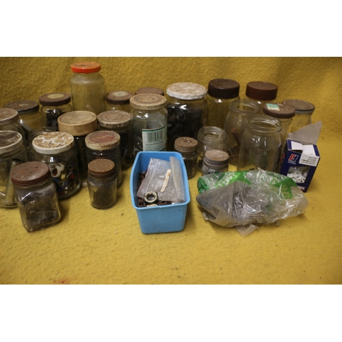 82 - Large Bundle of Jars with Various Fittings Including Screws, Nuts etc