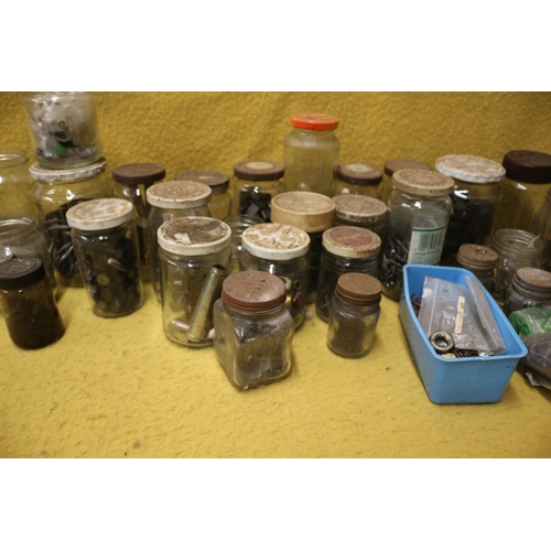 82 - Large Bundle of Jars with Various Fittings Including Screws, Nuts etc