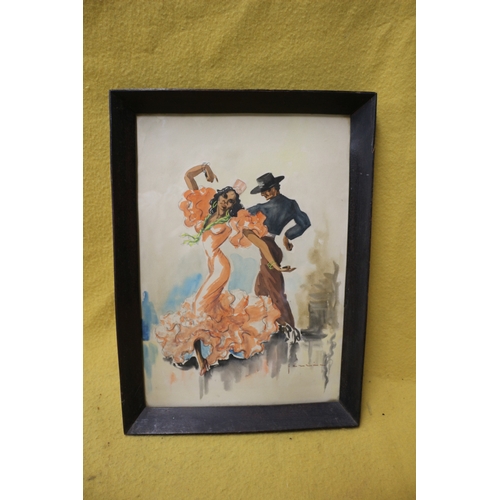 227 - Watercolour of Spanish dancers signed Fennian? 54cm x 40cm