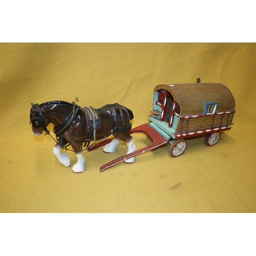 535 - Vintage Hand Made Cart with Porcelain Shire Horse