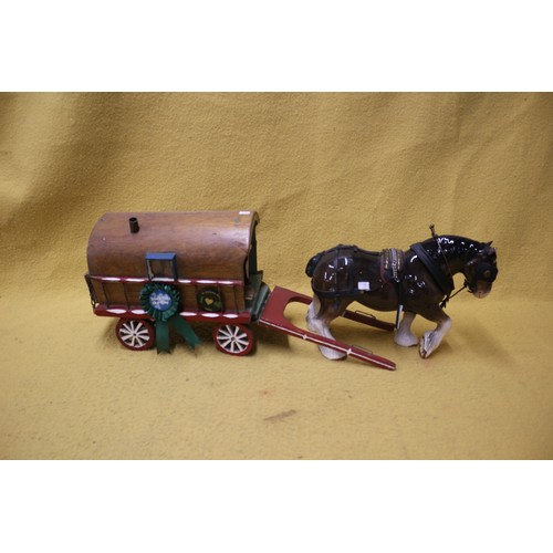 535 - Vintage Hand Made Cart with Porcelain Shire Horse