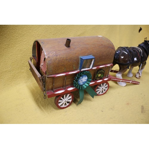 535 - Vintage Hand Made Cart with Porcelain Shire Horse