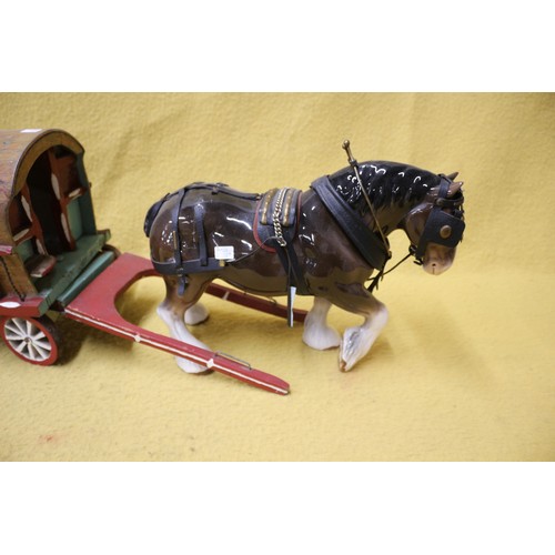 535 - Vintage Hand Made Cart with Porcelain Shire Horse