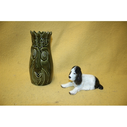 52 - Sylvac Celery face pot & Dog, 21.5cm Tall