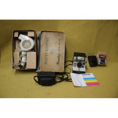 56 - Bundle of Vintage Electronics Including Morphy Richards Hair Dryer, Polaroid Camera etc