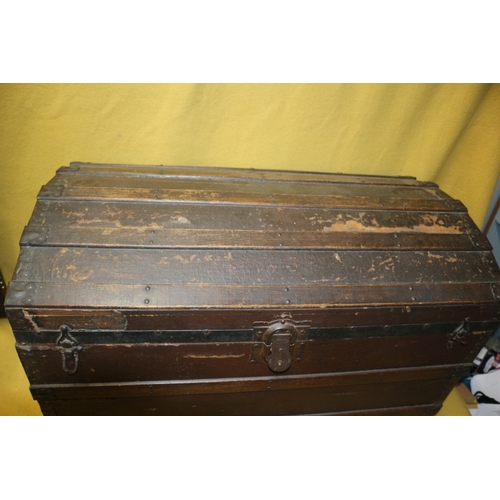 58 - Antique Canvas Covered Pine Trunk, 90cm Wide
