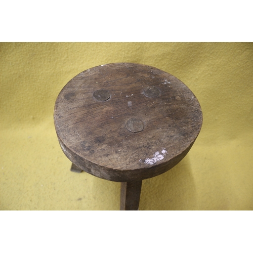 62 - Hand Carved Milking Stool Vintage, 30.5 cm Tall