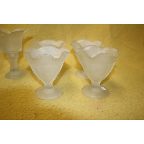 69 - 2 Frosted Flower Design Tea Light Holders plus Set of 4 Frosted Glass Flower Design Bowls