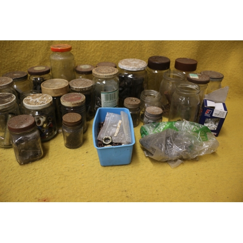 86 - Large Bundle of Jars with Various Fittings Including Screws, Nuts etc