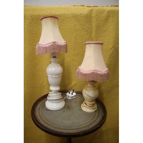 118 - Alabaster/Stone Lamps, Stool and Side Table