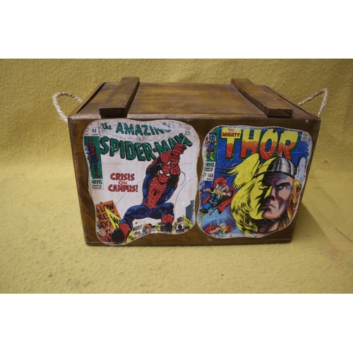 120 - Marvel Themed Wooden Box, 26 x 25.5 x 25.5 cm
