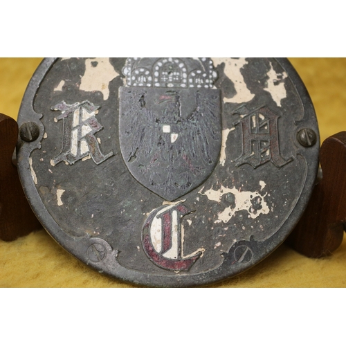 127 - German Enamel On Metal Vintage Car Badge, 10cm Diameter
