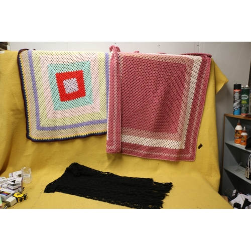 147 - 3 Crochet Items including Blankets and Scarf