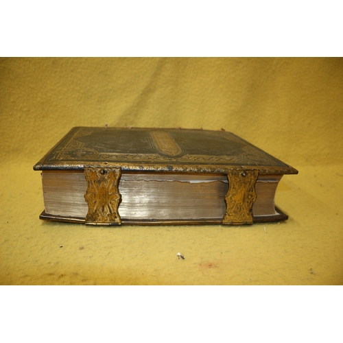 178 - Antique, brass bound, Browns Family Bible with colourings