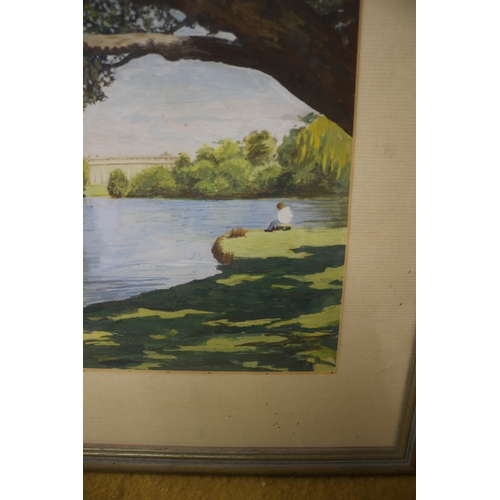 195 - Signed painting of lake 45cm x 49cm