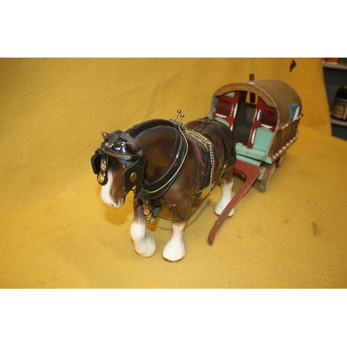 447 - Vintage Hand Made Cart with Porcelain Shire Horse