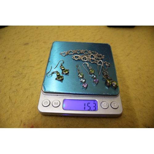 45 - Silver Heart Design Bracelet plus 3 Sets of Silver Earrings, 15.5g