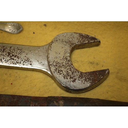 28 - Large Tools Including Large King Dick Spanner head 2 1/4 inch one end, Fork for Scale