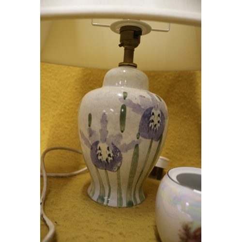 134 - Hand Painted Lamp with Shade, Plus Polish Oyster Shell Effect Set