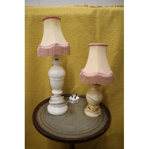 207 - Alabaster/Stone Lamps, Stool and Side Table