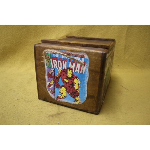 209 - Marvel Themed Wooden Box, 26 x 25.5 x 25.5 cm