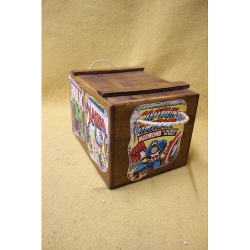 209 - Marvel Themed Wooden Box, 26 x 25.5 x 25.5 cm