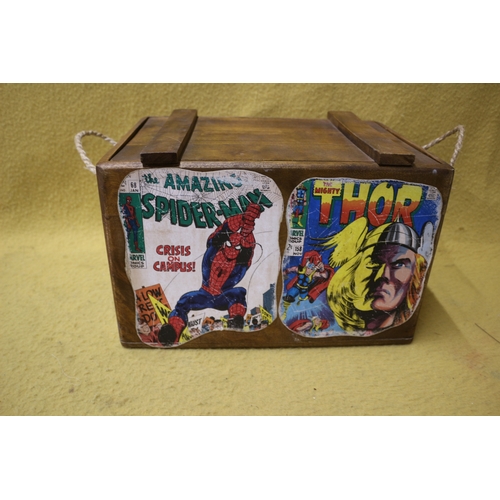 209 - Marvel Themed Wooden Box, 26 x 25.5 x 25.5 cm