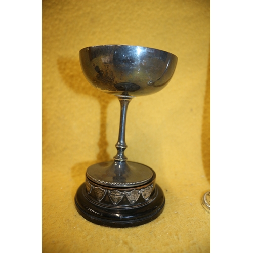 258 - Mapin and Webb Silver Plated trophy (1940's), 1963 egg cup *German silver plated pen holder no longe... 