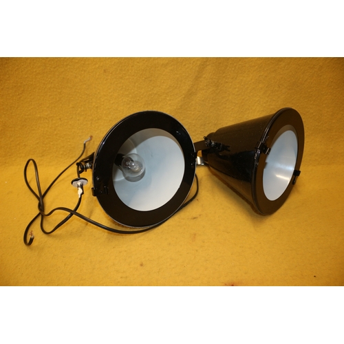 355 - x2 Black Retro Metal Lights, 20.5cm Diameter