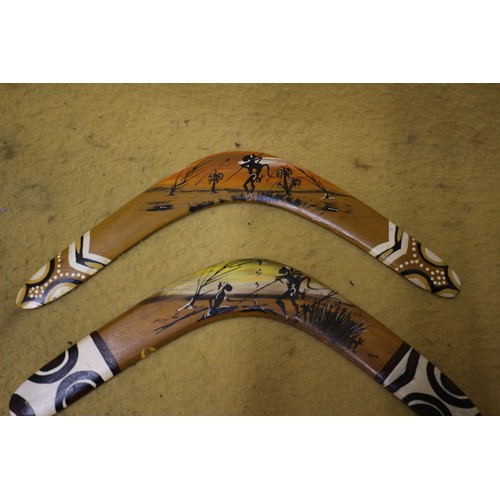 23 - 2 Hand Painted vintage Boomerangs, 36cm