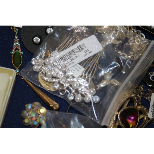 45 - Table Top Display Case with Large Bundle of Costume Jewellery Including New Items, 47cm wide