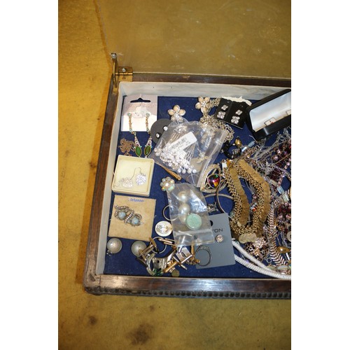 45 - Table Top Display Case with Large Bundle of Costume Jewellery Including New Items, 47cm wide