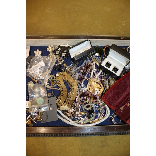 45 - Table Top Display Case with Large Bundle of Costume Jewellery Including New Items, 47cm wide