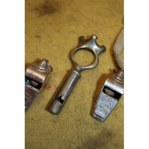 47 - 3 x Whistles, x2 Acme Thunderer, Both with Pea's