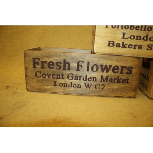 63 - Vintage Style Wooden Boxes 'Fresh Flowers Covent Garden Market London wc2' & 'Smith & Sons Portobell... 