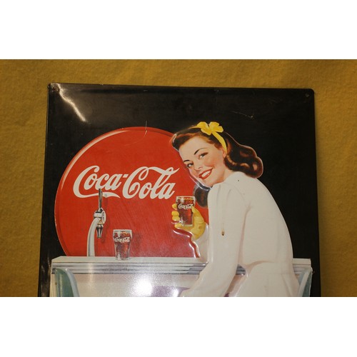 68 - Large Metal Coca-Cola Pressed Sign, 59 cm x 39 cm