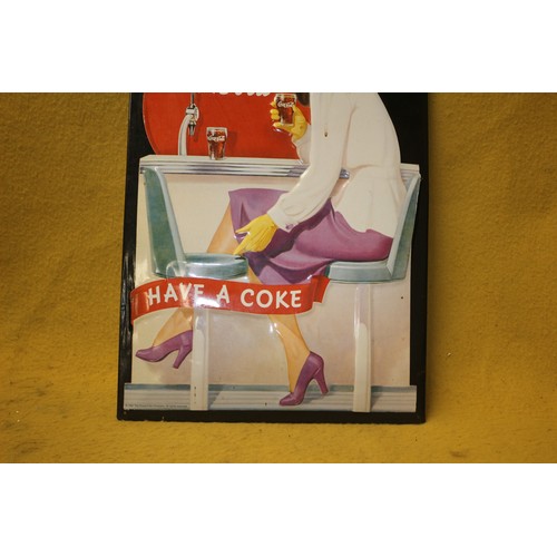 68 - Large Metal Coca-Cola Pressed Sign, 59 cm x 39 cm