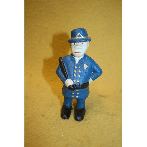 91 - Cast Iron Policeman Bennet & Fish Money Box, 14cm Tall