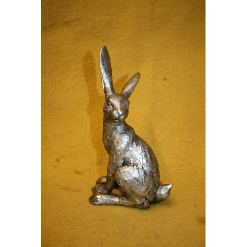 101 - Unusual Silver Painted Hare, 25cm Tall