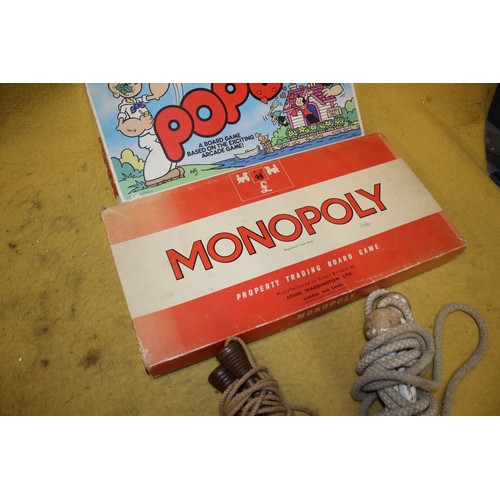 117 - Vintage Games including Monopoly, Popeye and Skipping Ropes