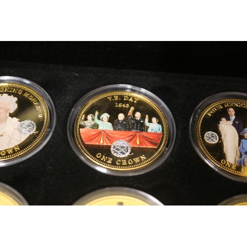 2 - Gold Plated Royal Family Coin Set, One Crown