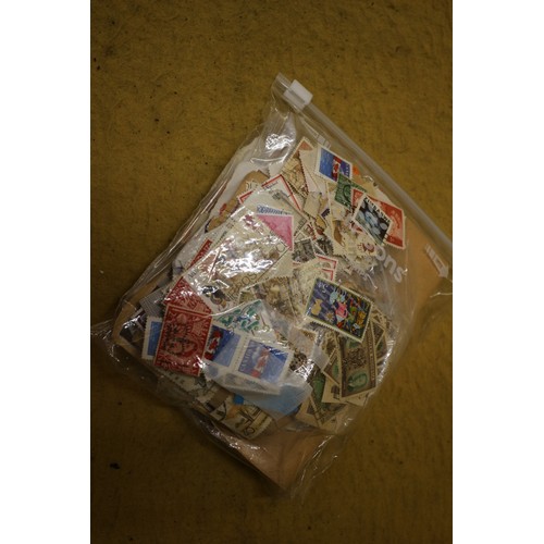 5 - Aged Stamp Album Plus Bag Of Stamps