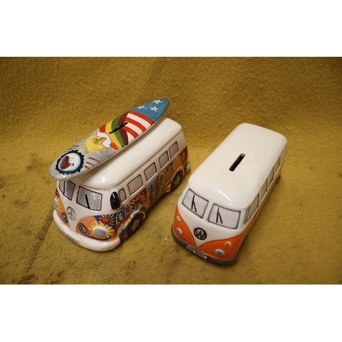 6 - 2 x VW Campervan Money Boxes, Largest is 21cm