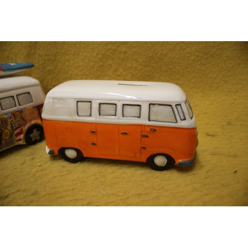 6 - 2 x VW Campervan Money Boxes, Largest is 21cm